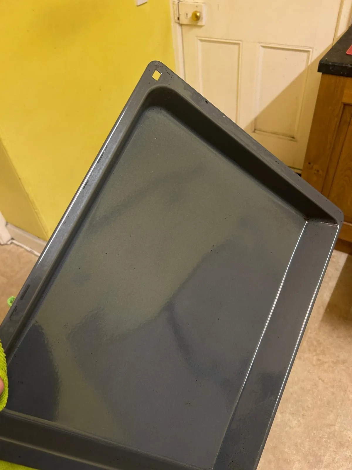 Restored oven tray after professional cleaning